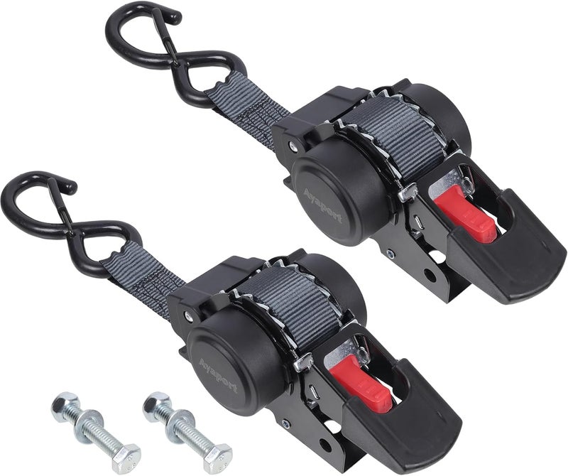 Ayaport Retractable Transom Tie Down Straps 1in X 10ft Tie Down Straps to Trailer- 1500lbs Break Strength, Medium Duty Bolt-on Ratchet Straps for Cargo, Boat, Motorcycles, ATV, 2pk - Image 1